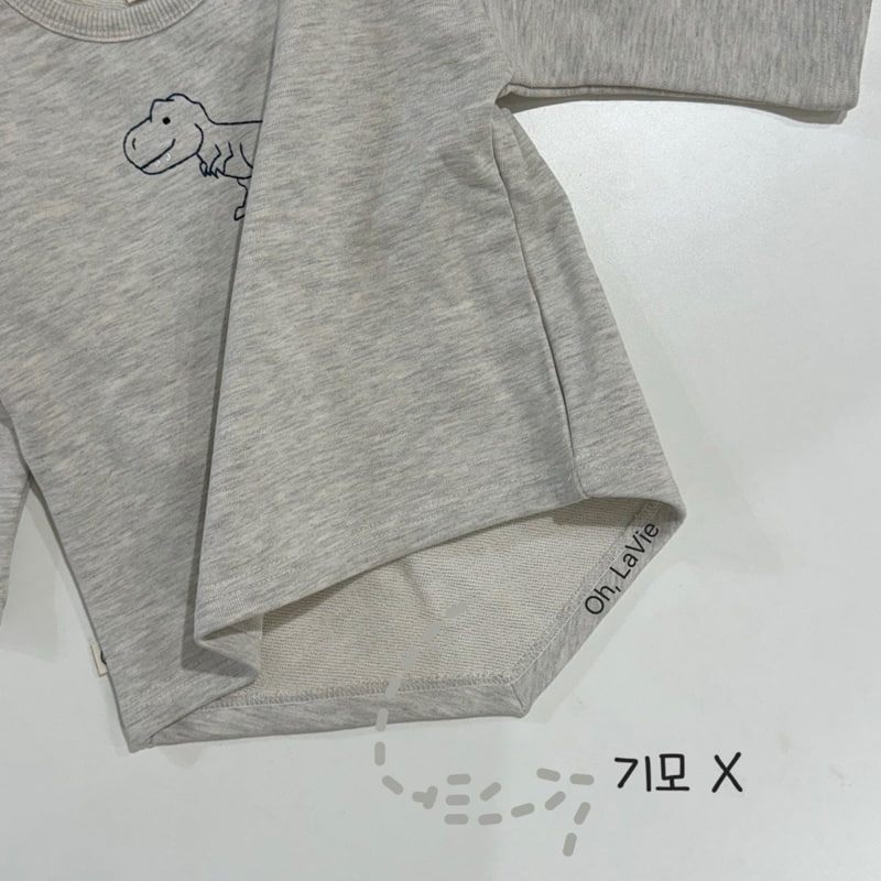 Oh lavie - Korean Children Fashion - #kidsshorts - Dino Embroidery Unbalanced Tee - 2