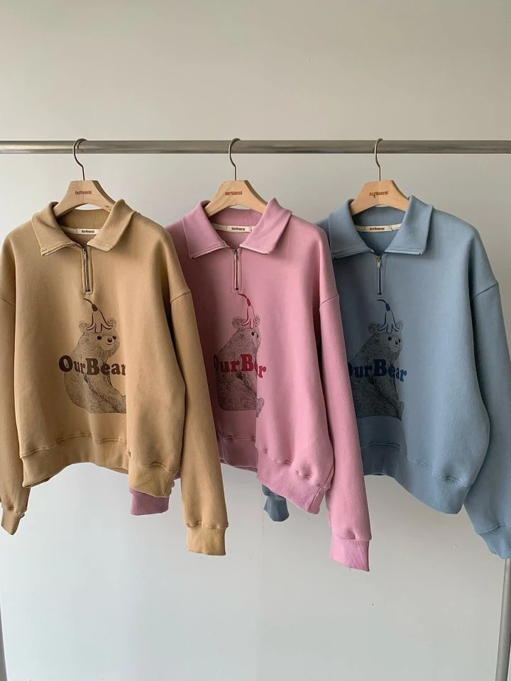 Our Moment - Korean Women Fashion - #momslook - Bear Half-zip Sweatshirts - 11