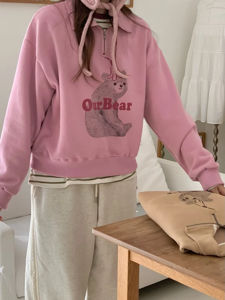 Our Moment - Korean Women Fashion - #momslook - Bear Half-zip Sweatshirts - 7