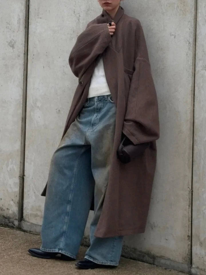 Paper Moon - Korean Women Fashion - #momslook - Dusty Mud Washed Wide Denim Trousers - 2