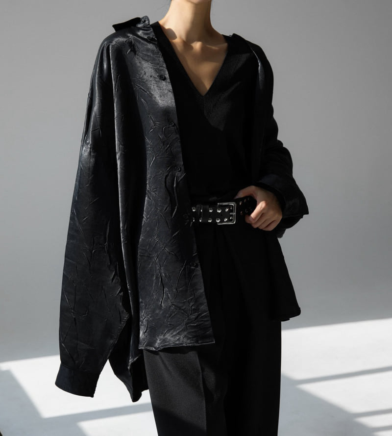 Paper Moon - Korean Women Fashion - #momslook - Crinkle Satin Oversized Button Down Shirt - 6