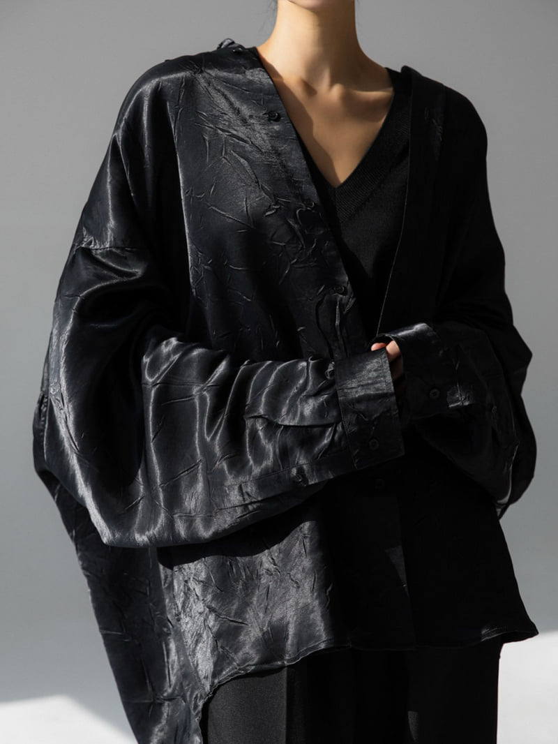 Paper Moon - Korean Women Fashion - #momslook - Crinkle Satin Oversized Button Down Shirt - 8