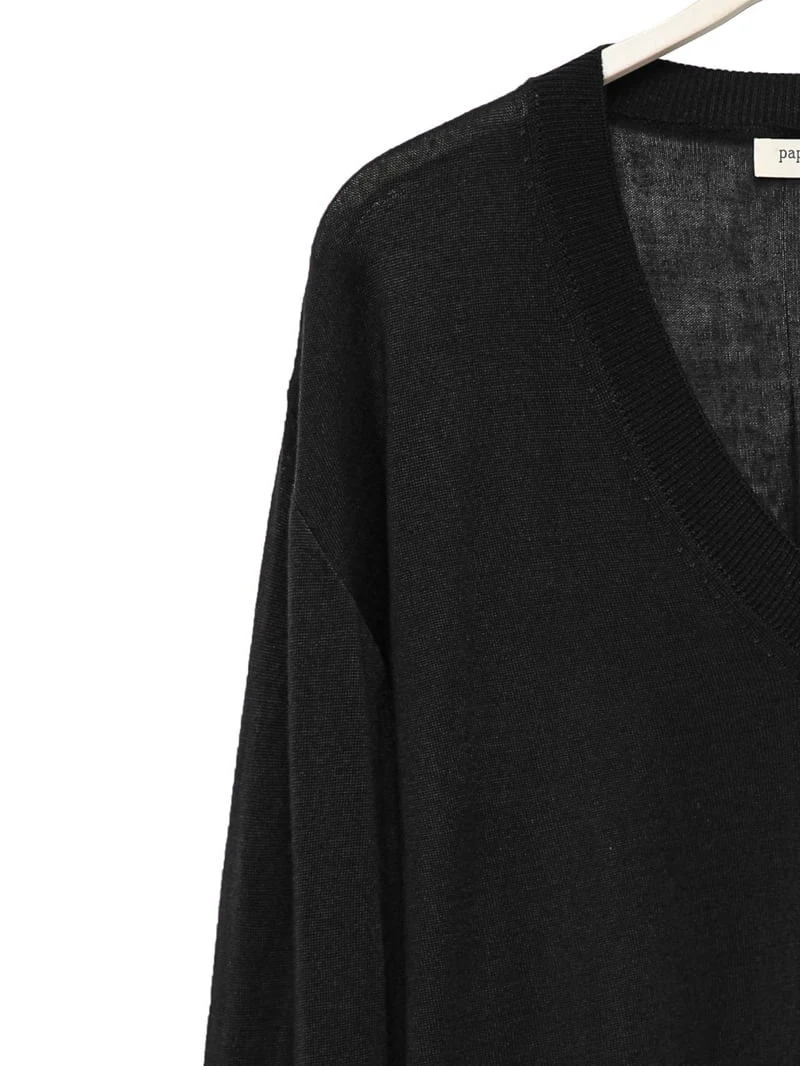 Paper Moon - Korean Women Fashion - #momslook - Wool Silk Deep V-neck Long Sleeved Knit - 9