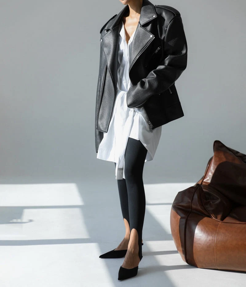 Paper Moon - Korean Women Fashion - #momslook - Oversized Chunky Zipped Biker Jacket