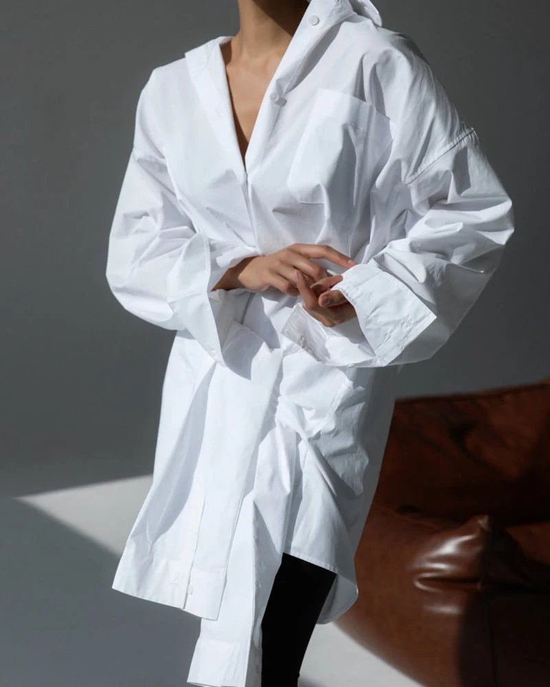 Paper Moon - Korean Women Fashion - #momslook - Oversized Knot Sleeved Detail Button Down Shirt Dress - 6