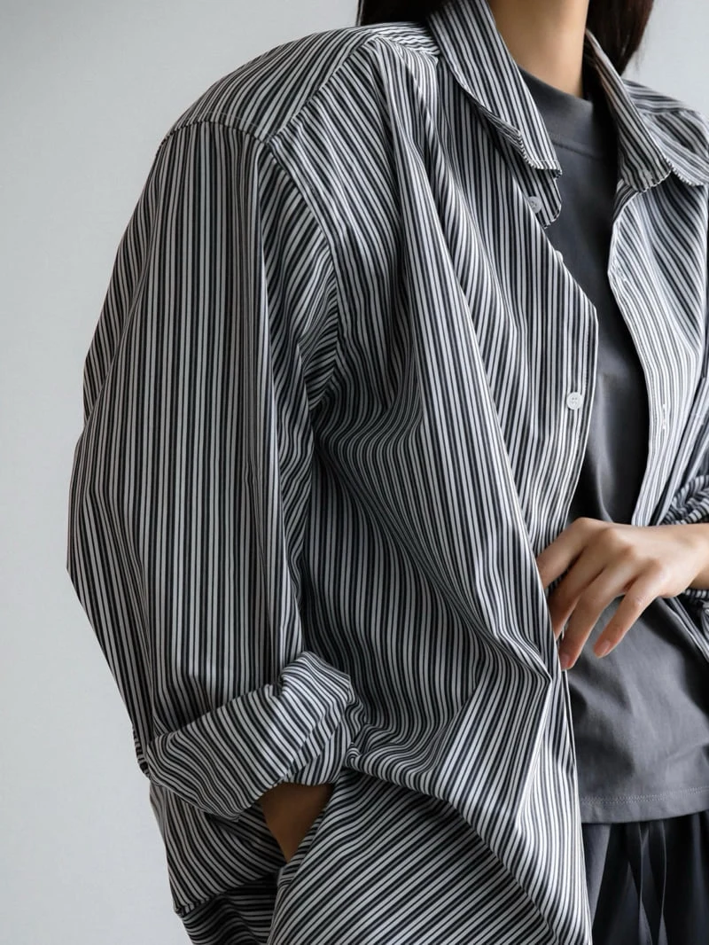 Paper Moon - Korean Women Fashion - #womensfashion - Boyfriend Fit Oversized Striped Button Down Shirt - 4