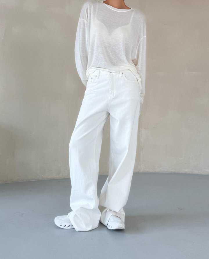 Paper Moon - Korean Women Fashion - #momslook - High Rise Wide Leg White Denim Pants