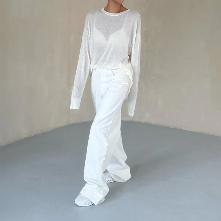 Paper Moon - Korean Women Fashion - #momslook - High Rise Wide Leg White Denim Pants - 5