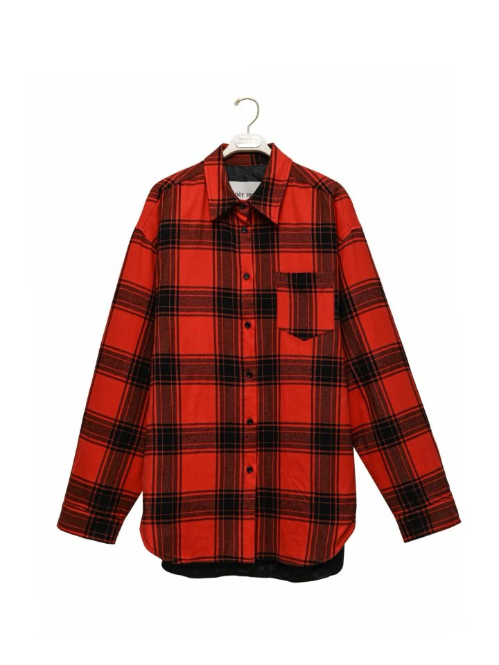 Paper Moon - Korean Women Fashion - #momslook - Oversized Flannel Checked Quilted Button Down Shirt Jacket - 6