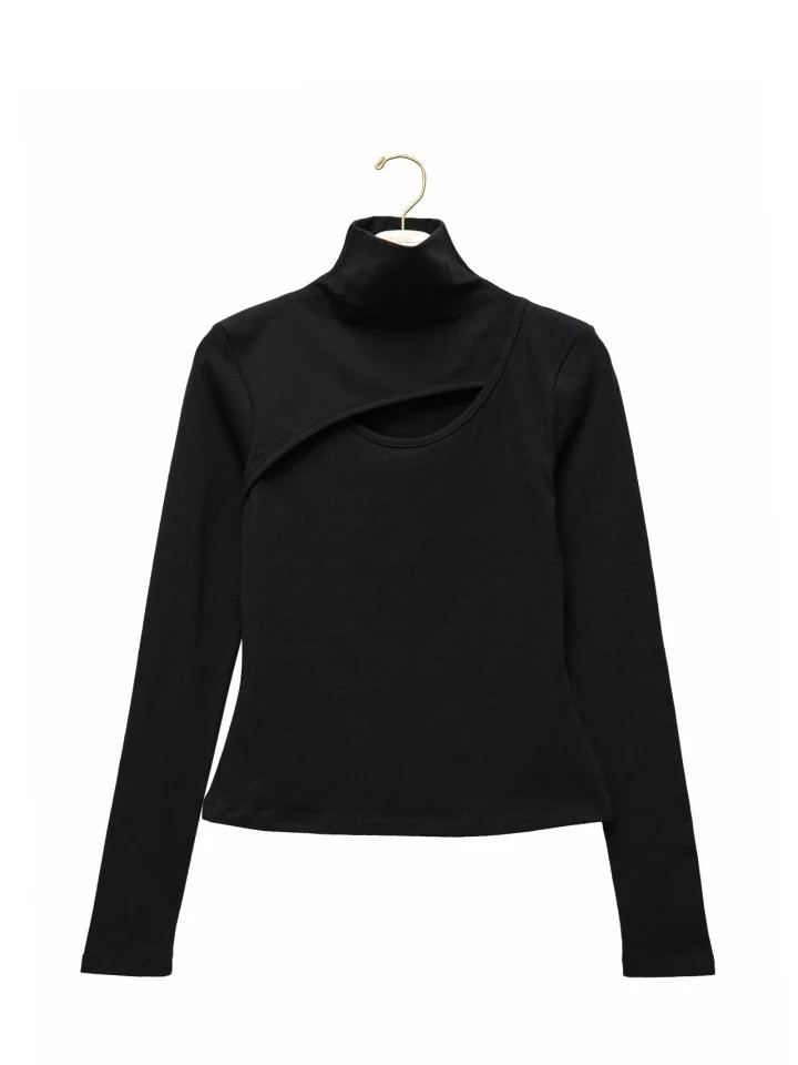 Paper Moon - Korean Women Fashion - #restrostyle - Front Cut-out Detail Long Sleeved Turtleneck Tee - 4