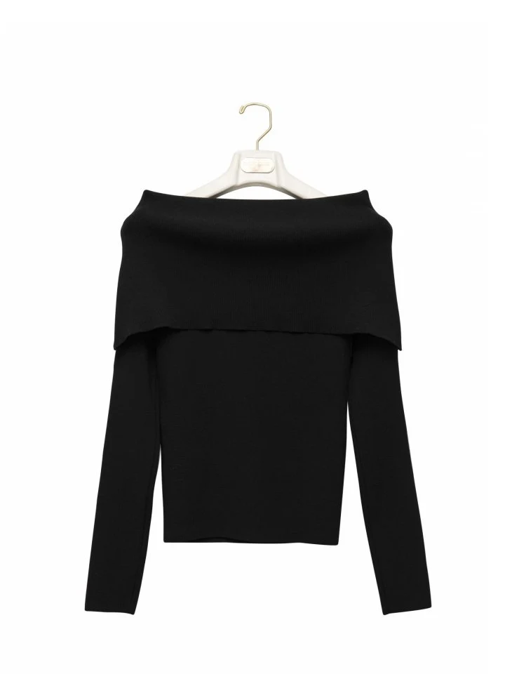 Paper Moon - Korean Women Fashion - #momslook - Off Shoulder Long Sleeved Knit Top - 4