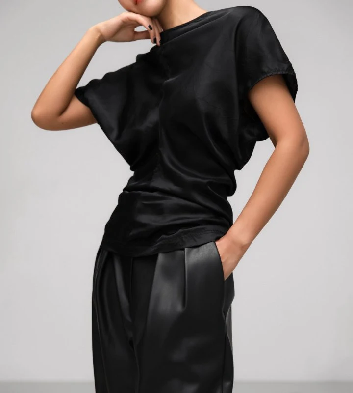 Paper Moon - Korean Women Fashion - #womensfashion - Satin Waist Wrinkle Point Blouse