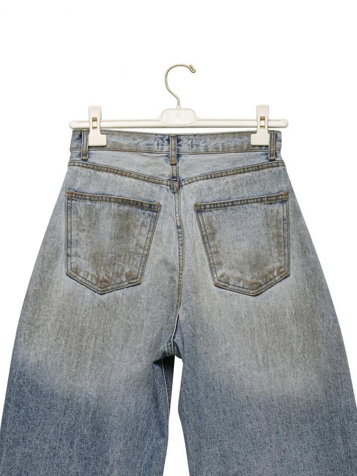 Paper Moon - Korean Women Fashion - #womensfashion - Dusty Mud Washed Wide Denim Trousers - 11