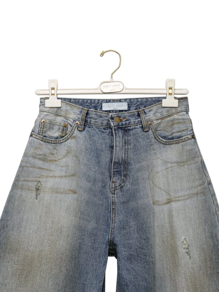 Paper Moon - Korean Women Fashion - #womensfashion - Dusty Mud Washed Wide Denim Trousers - 5