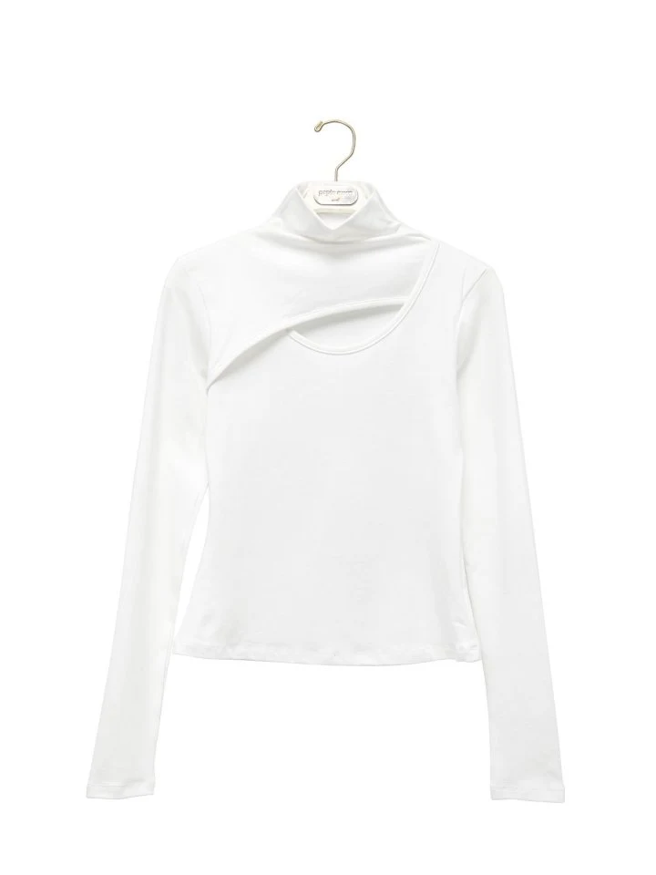 Paper Moon - Korean Women Fashion - #womensfashion - Front Cut-out Detail Long Sleeved Turtleneck Tee - 11