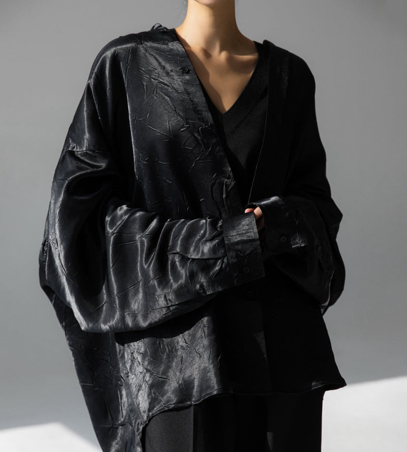 Paper Moon - Korean Women Fashion - #womensfashion - Crinkle Satin Oversized Button Down Shirt - 5