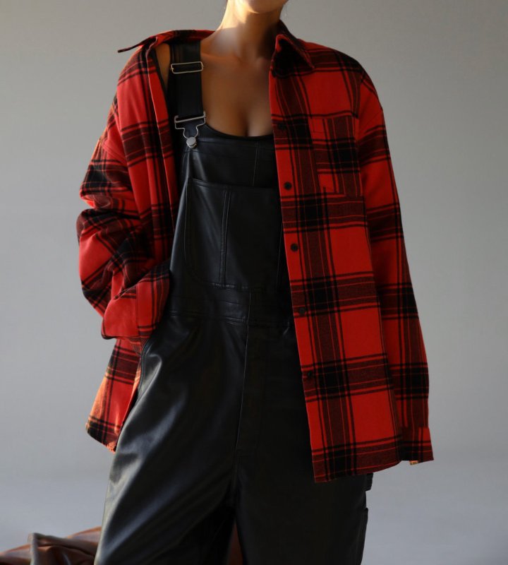 Paper Moon - Korean Women Fashion - #womensfashion - Oversized Flannel Checked Quilted Button Down Shirt Jacket - 3