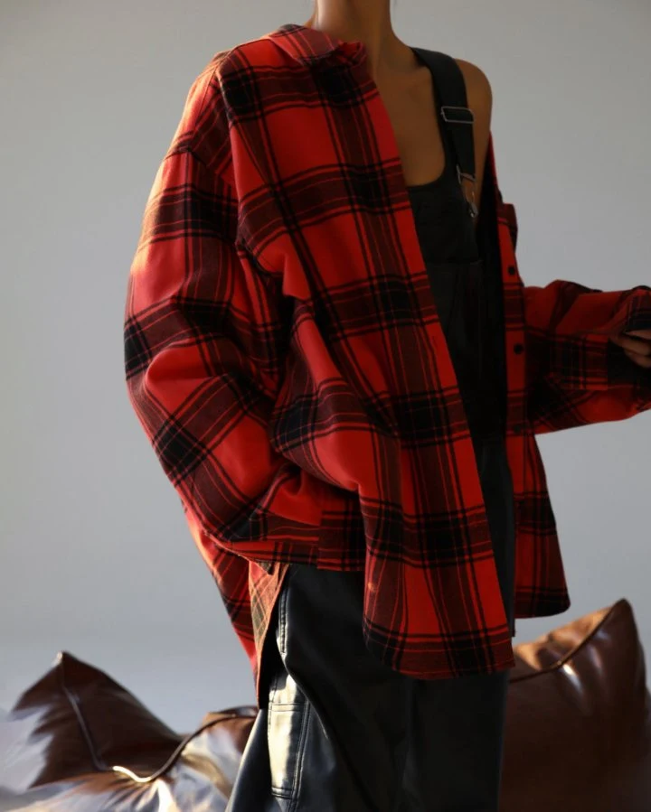 Paper Moon - Korean Women Fashion - #womensfashion - Oversized Flannel Checked Quilted Button Down Shirt Jacket - 5