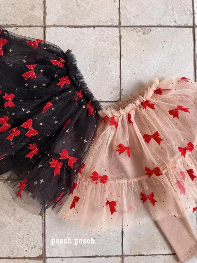 Peach Peach - Korean Children Fashion - #childrensboutique - Christmas Ribbon Tutu Skirt Leggings - 5