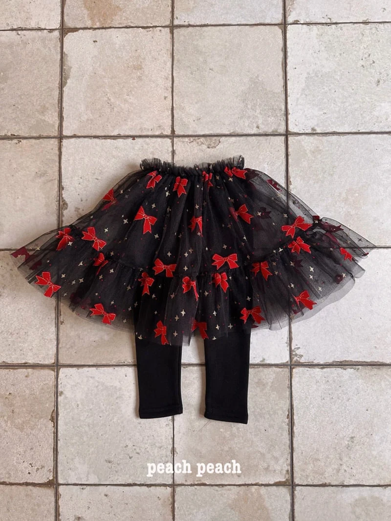 Peach Peach - Korean Children Fashion - #kidsshorts - Christmas Ribbon Tutu Skirt Leggings - 9