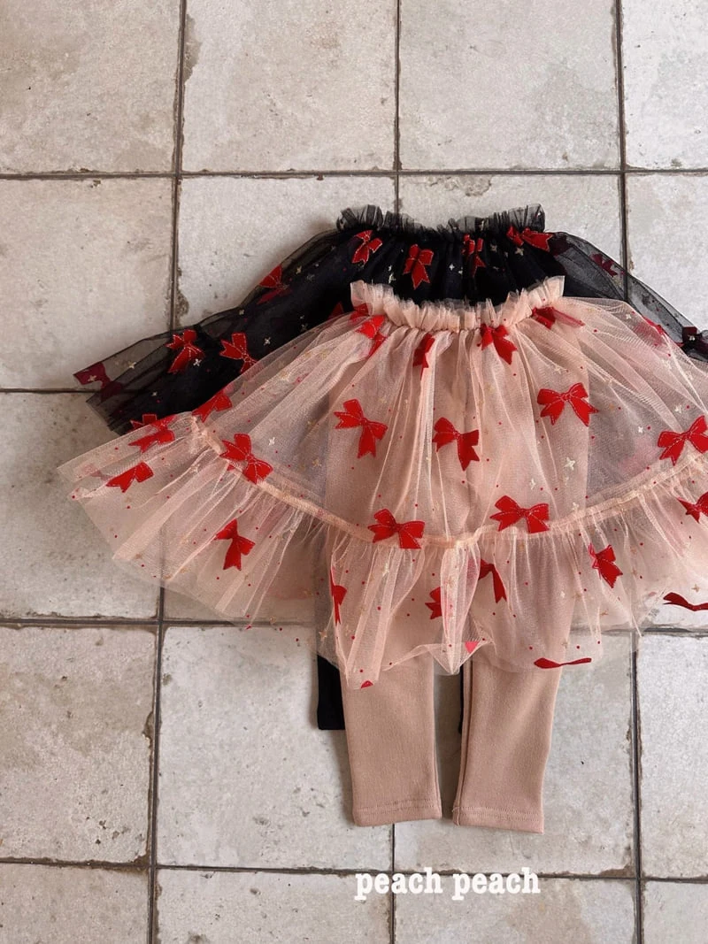 Peach Peach - Korean Children Fashion - #prettylittlegirls - Christmas Ribbon Tutu Skirt Leggings - 2