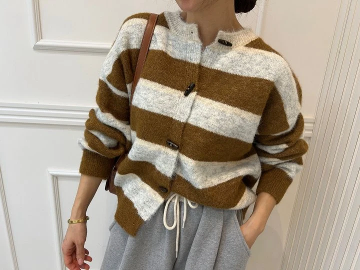 Pearls room - Korean Women Fashion - #momslook - Stripe Cardigan - 3