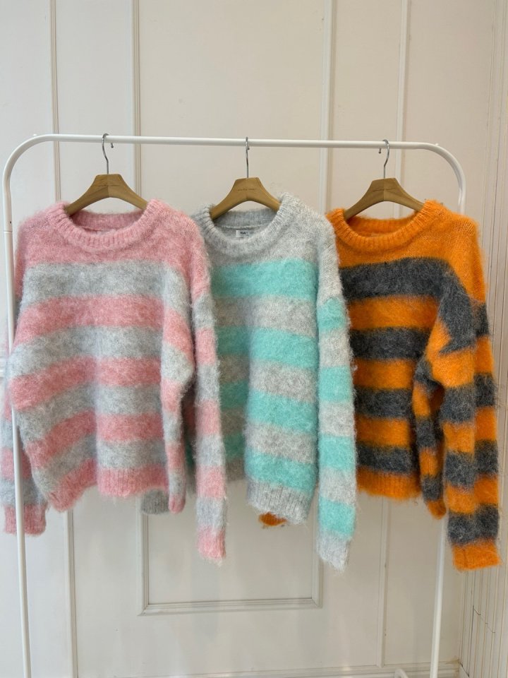 Pearls room - Korean Women Fashion - #momslook - Pastel Stripe Knit - 12