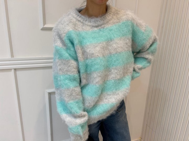 Pearls room - Korean Women Fashion - #momslook - Pastel Stripe Knit - 8