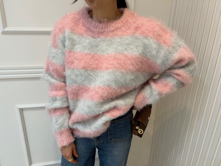 Pearls room - Korean Women Fashion - #restrostyle - Pastel Stripe Knit - 4