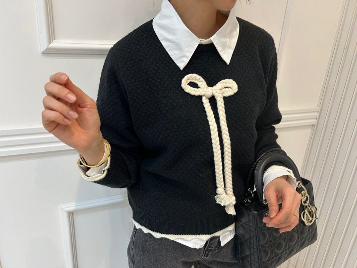 Pearls room - Korean Women Fashion - #womensfashion - Ribbon Knit Shirt Set - 12