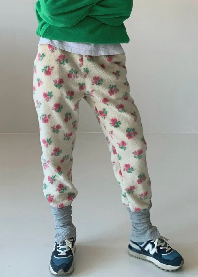 Via - Korean Women Fashion - #momslook - Flower Fleece Jogger Pants - 5