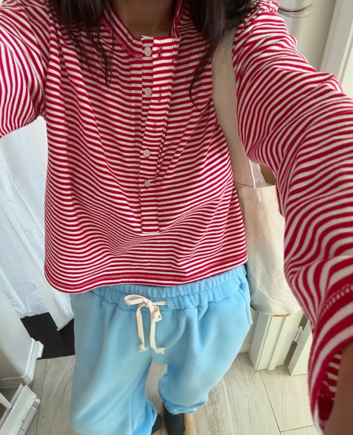 Via - Korean Women Fashion - #womensfashion - Stripe Button Tee - 9