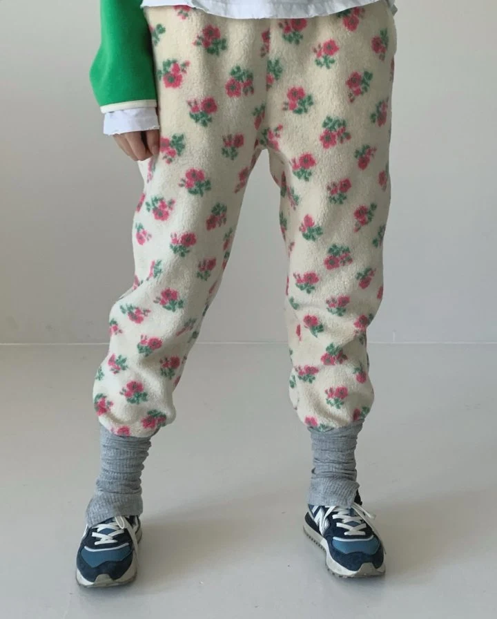 Via - Korean Women Fashion - #momslook - Flower Fleece Jogger Pants - 4