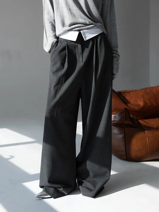 Color Waist Wide Pin-tuck Trousers