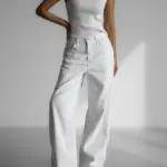 High Rise Wide Leg White Denim Pants