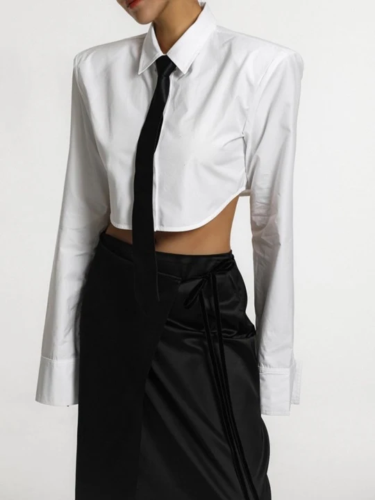 LUX Shoulder Pad​ Cropped Button Down Shirt