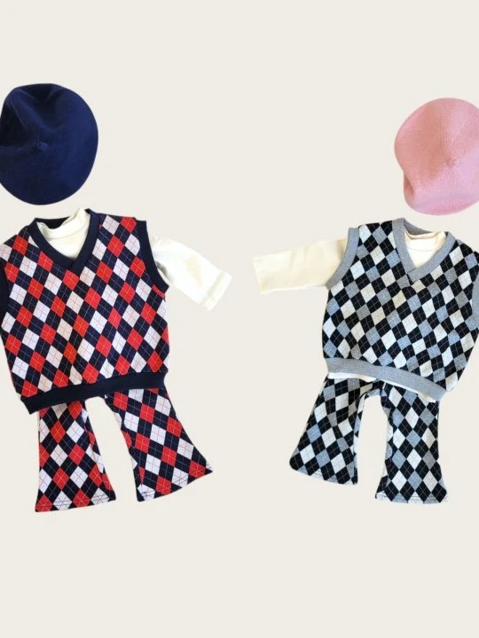 Mix Argyle Vest Set