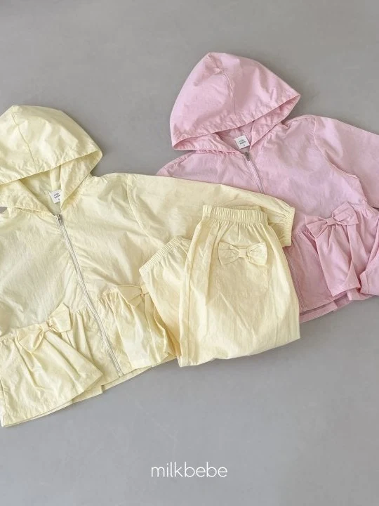 Ribbon Windbreaker Top Bottom Set