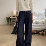 Non Fade Pintuck Wide Denim Pants