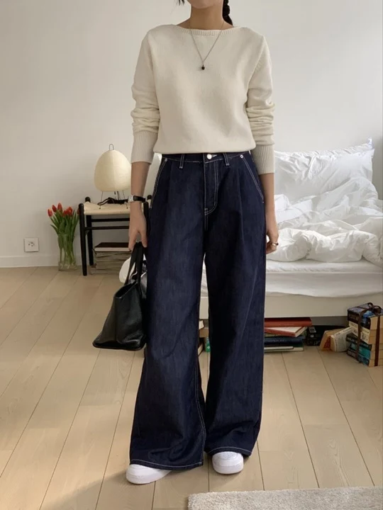 Non Fade Pintuck Wide Denim Pants