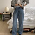 Cat Brush Half High Straight Denim Pants