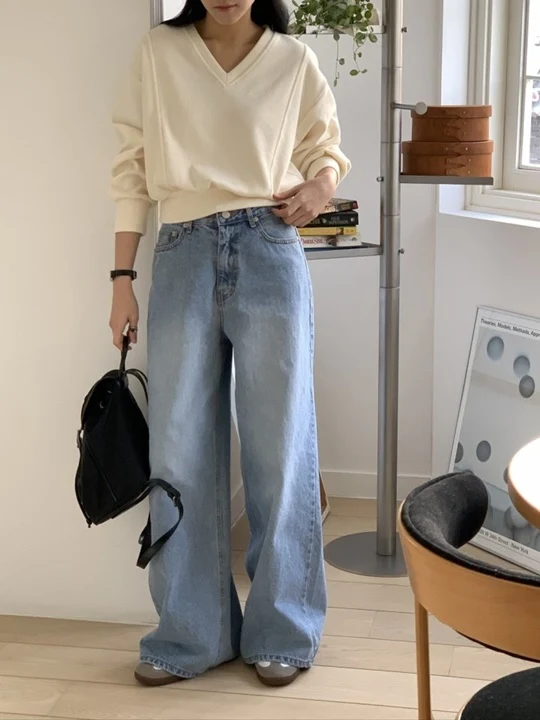 Ring Light Blue Wide Denim Pants