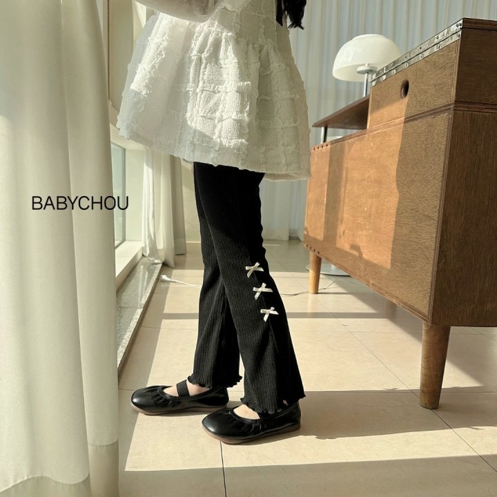 Babychou - Korean Children Fashion - #Kfashion4kids - Ribbed Ribbon Bootcut Pants - 12