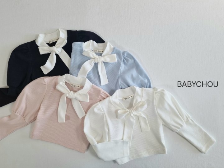 Babychou - Korean Children Fashion - #designkidswear - Ribbon Tie Puff Tee