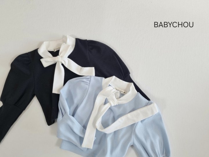 Babychou - Korean Children Fashion - #discoveringself - Ribbon Tie Puff Tee - 2