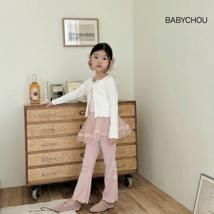 Babychou - Korean Children Fashion - #fashionkids - Ribbed Ribbon Bootcut Pants - 8