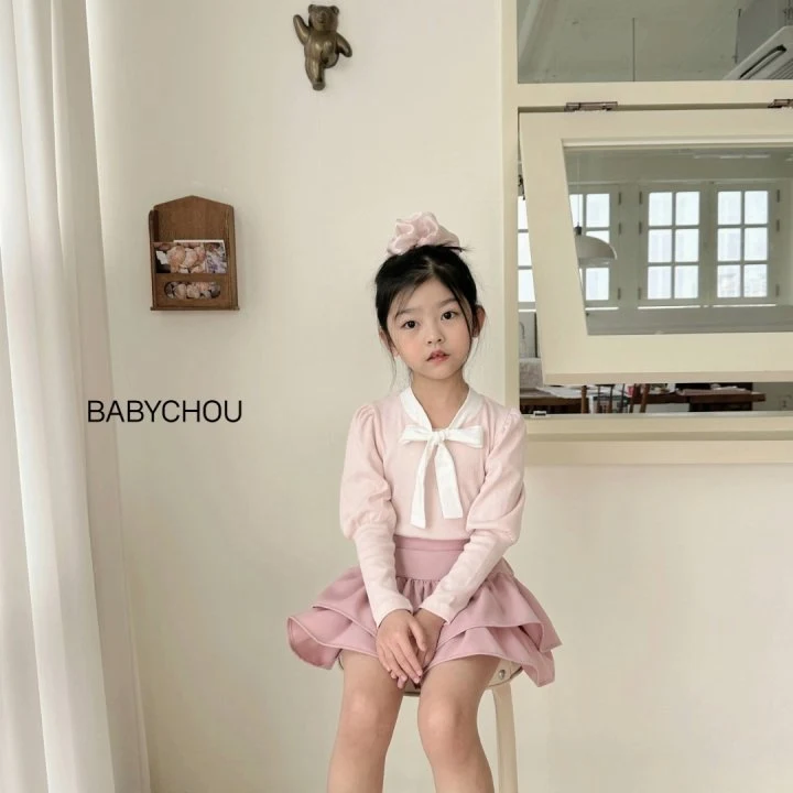 Babychou - Korean Children Fashion - #littlefashionista - Ribbon Tie Puff Tee - 8