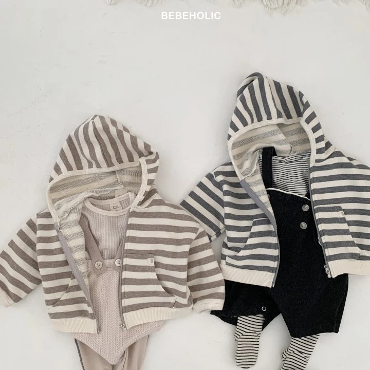 Bebe Holic - Korean Baby Fashion - #babylifestyle - Broccoli Stripe Hooded Zip-up Jacket