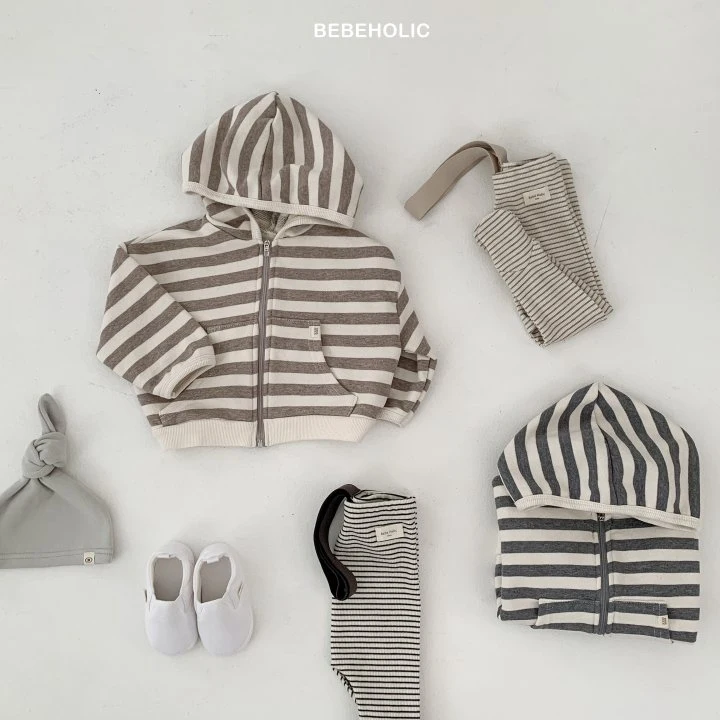 Bebe Holic - Korean Baby Fashion - #babyootd - Broccoli Stripe Hooded Zip-up Jacket - 3