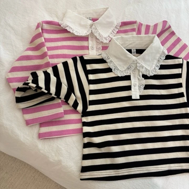 Bobo j - Korean Children Fashion - #discoveringself - Stripe Collar Tee - 10